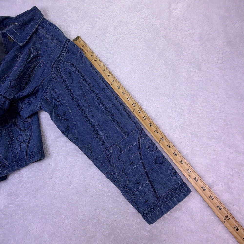 Vintage Chico Design Denim Jacket Embroidered Art 100%‎ Cotton Buttons Pockets - Picture 8 of 11